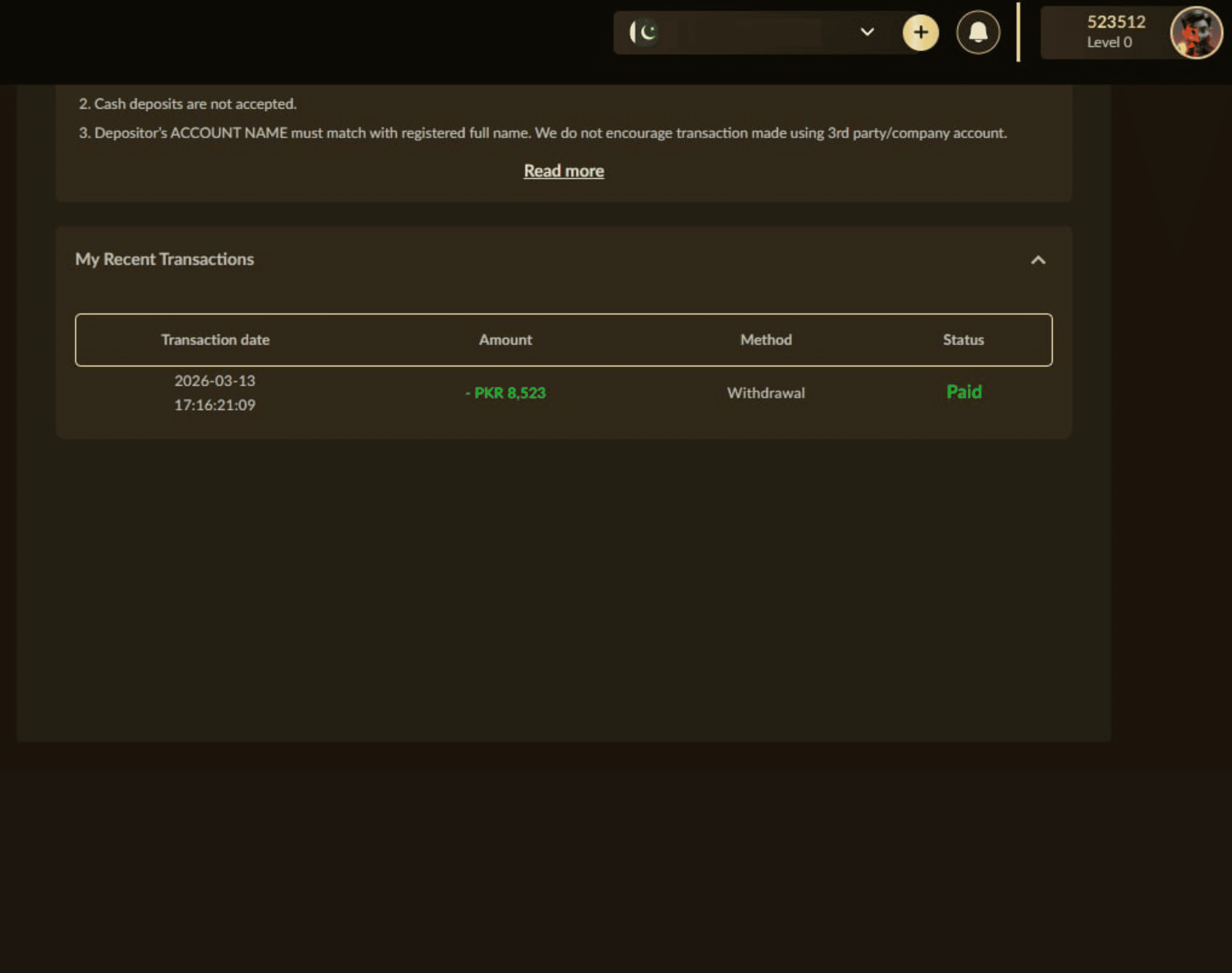 Withdrawal Screenshot 5
